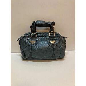 CHARLES DAVID Blue Double Handle Leather Handbag/Purse/suede lining